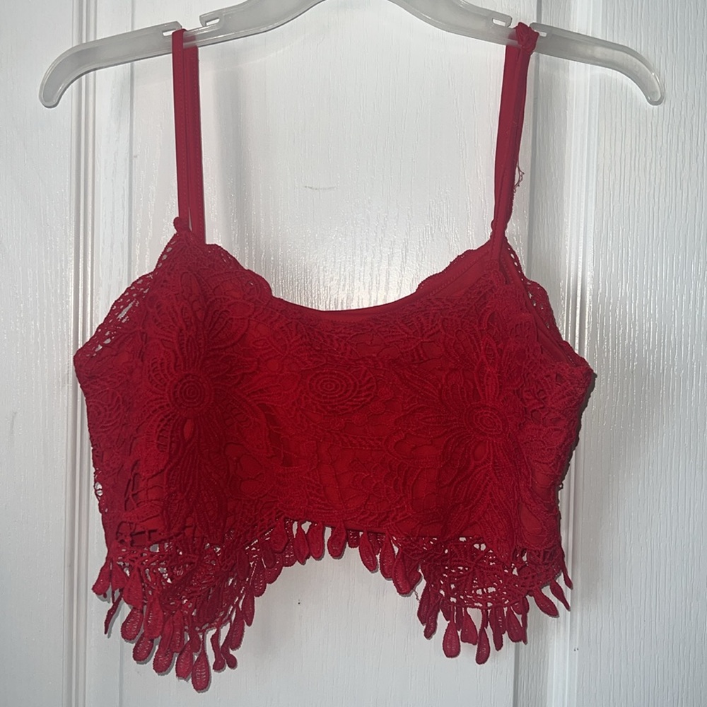 Say What? Red Floral Lace Crop Top NWT Size M